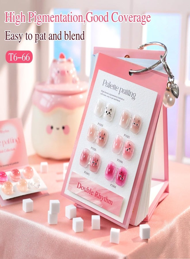 Double Rhythm Painting Gel Polish Set for Nail Art Palette Patting Gel Polish 6 Colors with 100 Pcs Sponges and Grabbing Pen (Neutral Nude Rose-T6-66) - Image 5